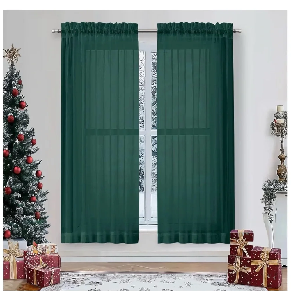 Sheer Rod Pocket Curtains in Green - Elegant Window Panels